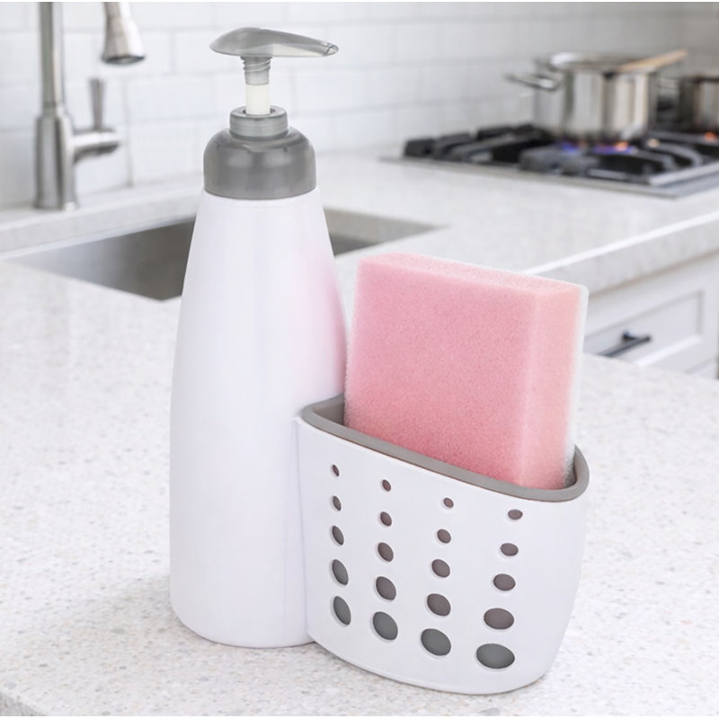 White Grey Plastic Kitchen Liquid Soap Dispenser Caddy