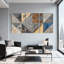 Ensemble de 3 tableaux abstraits sur toile tendue, motif marbre géométrique-147623533