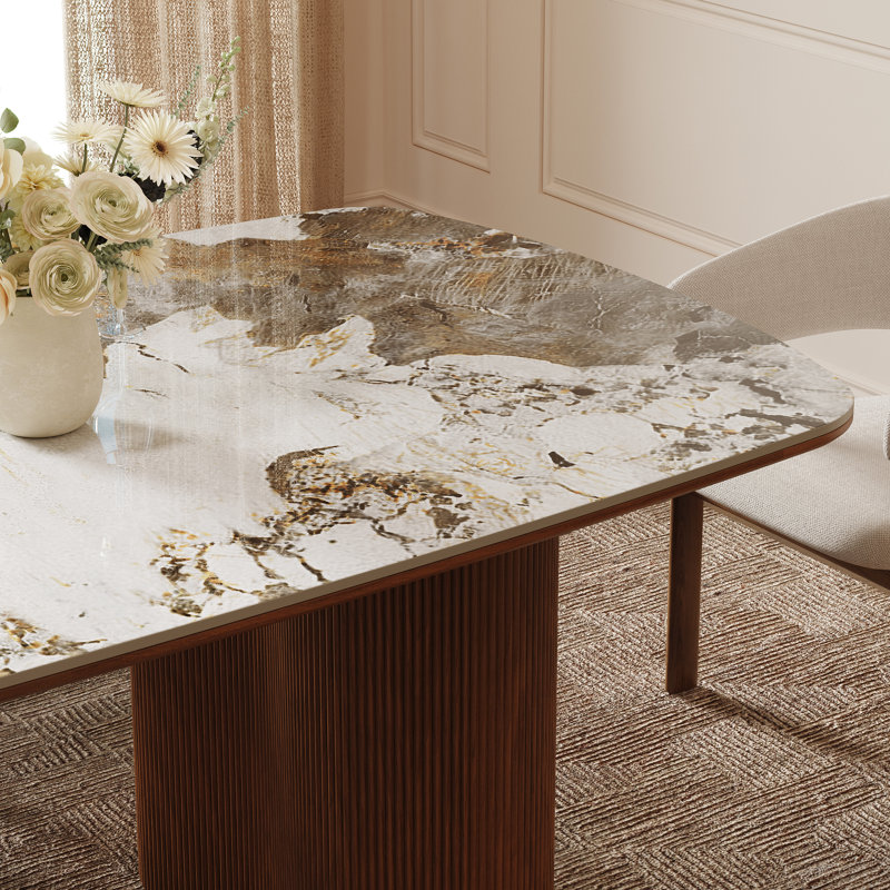 Iris 78.7" Sintered Stone Dining Table With Solid Wood Pedestal , Panduola