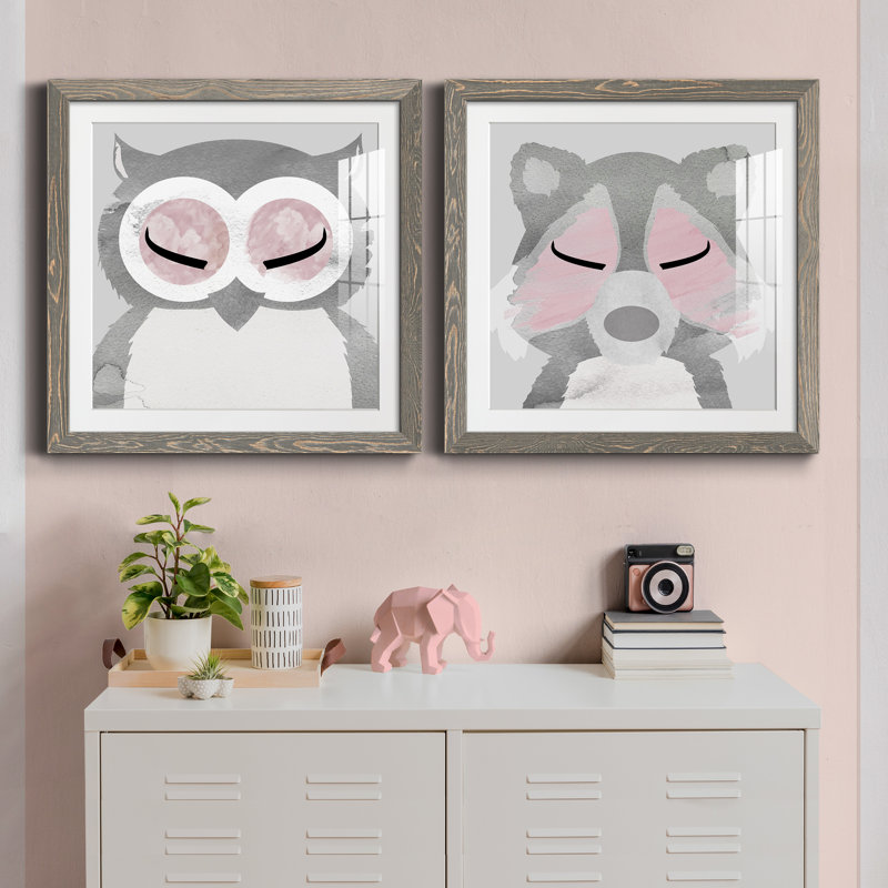 Hibou - ensemble de 2 peintures, H 35,5 po x l 71 po x P 1,5 po, Cadre en papier gris