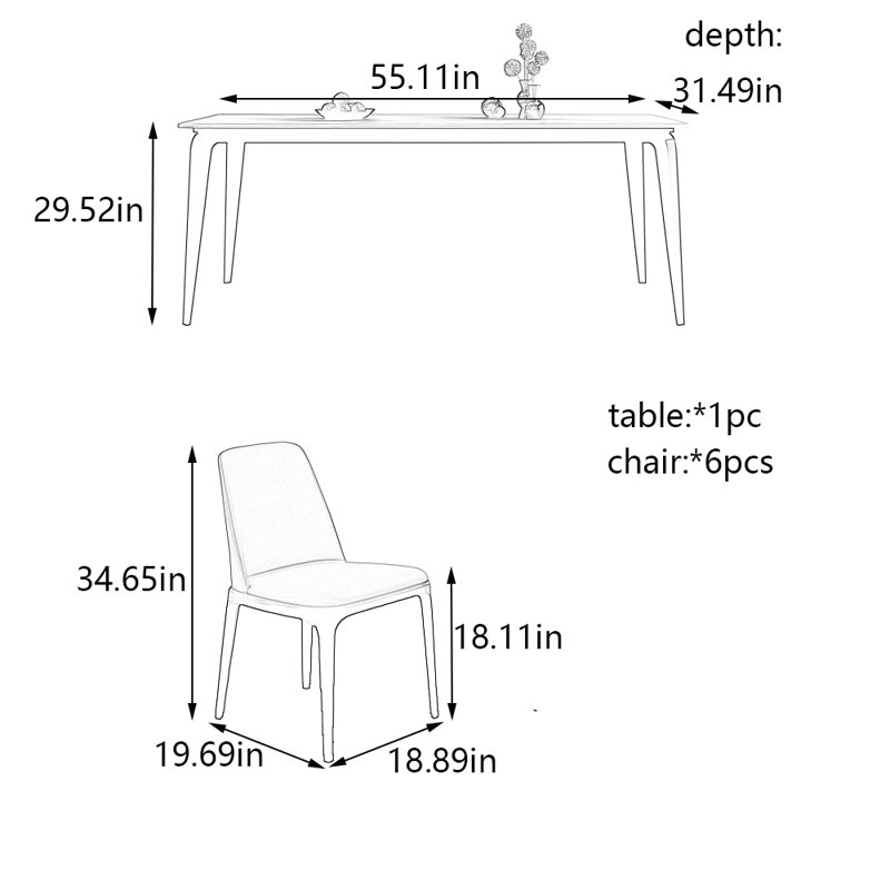 Ensemble de table de salle à manger et de chaises Superior Rock Plate, 29.52"H x 55.11"L x 31.49"W