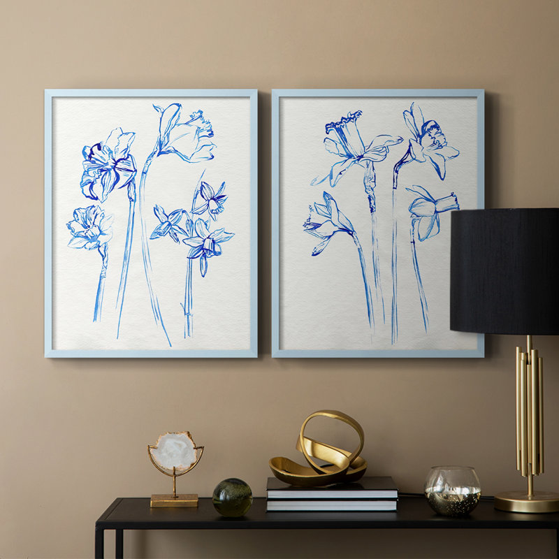Inky Daffodils I - reproduction encadrée de qualité supérieure - prête à être accrochée - aucun clou requis - aucun clou requis
