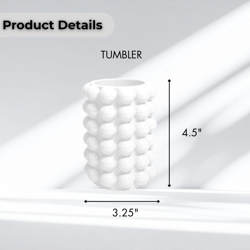 Gobelet de salle de bain à bulles texturé Better, tasse de rinçage en résine imperméable avec base antidérapante, accessoires de salle de bain pour meuble-lavabo, blanc