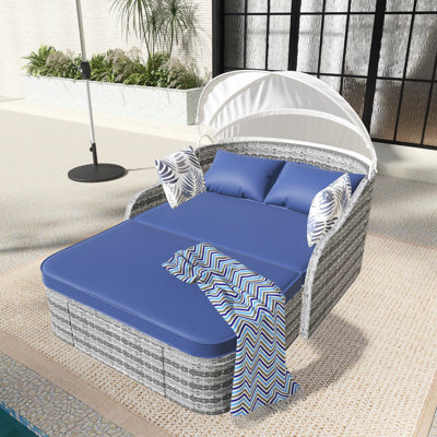 79.9" Outdoor Sunbed With Adjustable Canopy, Daybed With Pillows by Latitude Run
