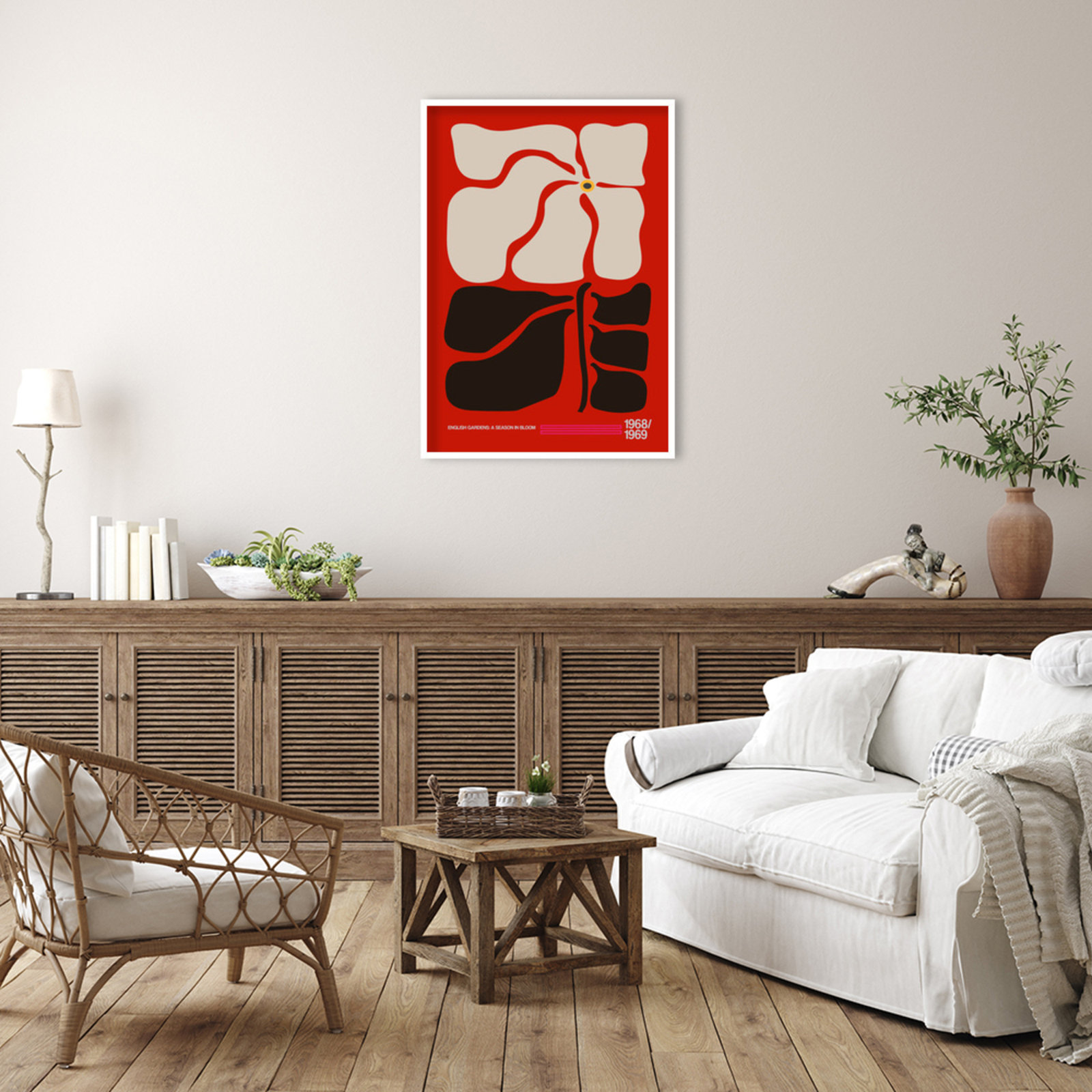 English Gardens Red by Frances Collett, 41" H x 29" W x 1" D, White