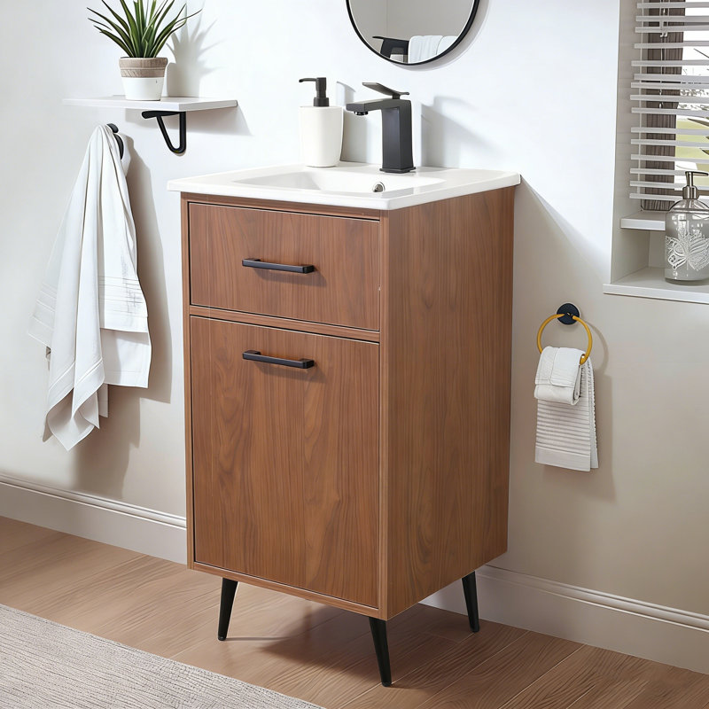 18 Inch Mini Modern Nut-Brown Free-Standing Single Bathroom Vanity Set