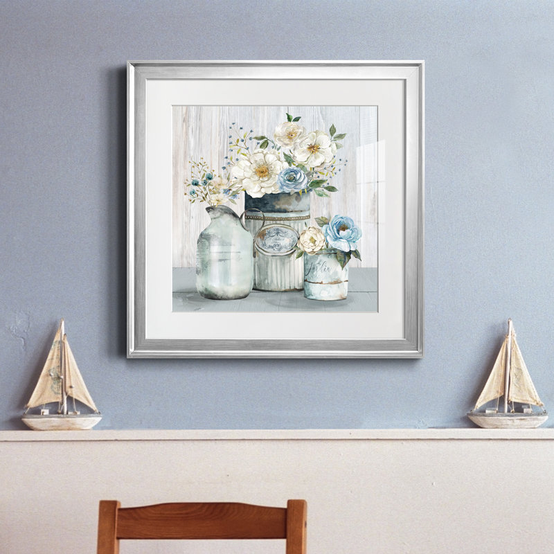 Fleurs de jardin français II - peinture encadrée, H 17,5 po x l 17,5 po x P 1,5 po, Encadrement argenté