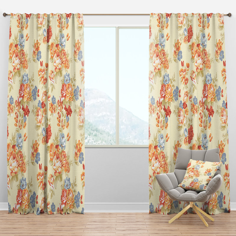 Panneau de rideau simple semi-transparent à motif floral rose, jaune et bleu, l 52 po x L 63 po