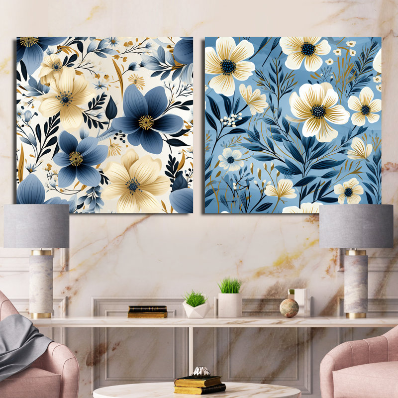 Fitchburg - Ensemble de 2 collages floraux carrés, Toile tendue, H 30 po x l 61 po