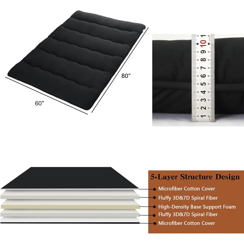 Matelas de futon japonais, Noir, noir, noir, noir, Grand lit