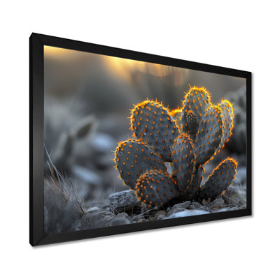 Yellow Grey Sunset Glowing Cactus - Floral Cactus Wall Art Print