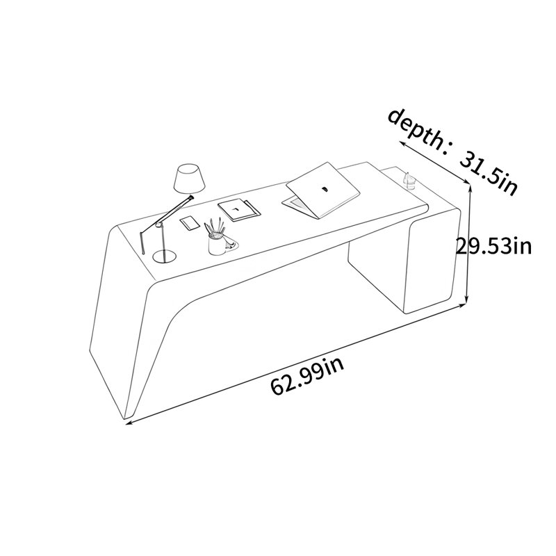 Bureau simple et moderne, H 29,53 po x l 62,99 po x P 31,5 po