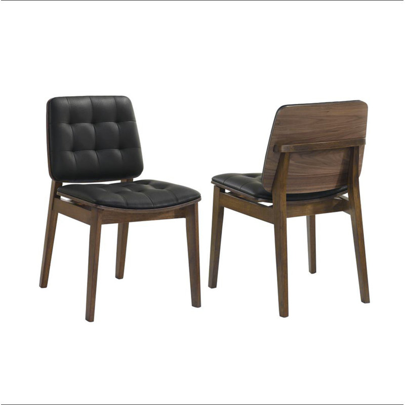 Ensemble de 2 chaises de salle à manger en similicuir capitonné - Mid-Century moderne, structure en bois