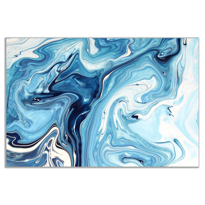 Blue White Liquid Marble - Wrapped Canvas Painting, 31cm H x 20cm W