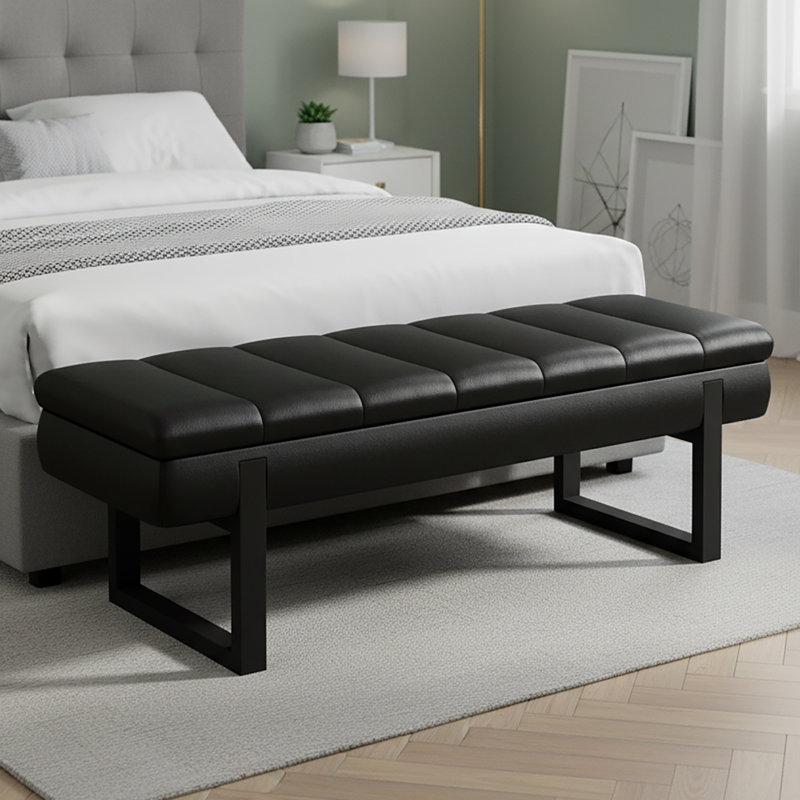  52'' Wide Faux Leather Tufted Storage Bench, Black