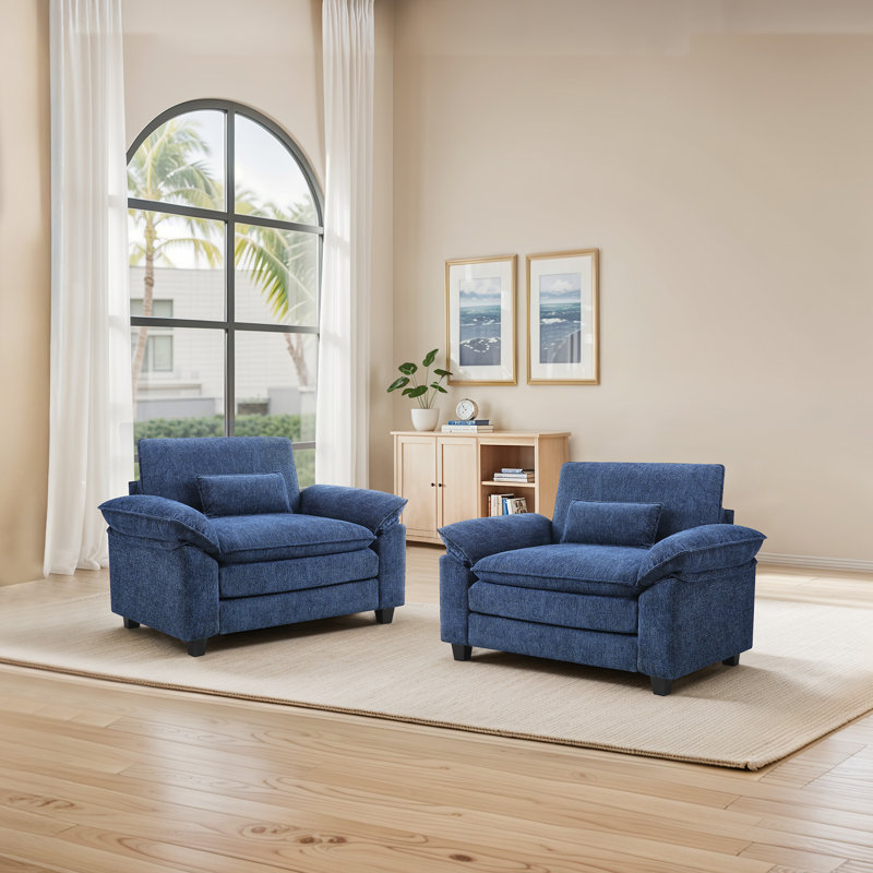 Upholstered Extra Wide Accent Chair   (Set of 2), Dark Blue