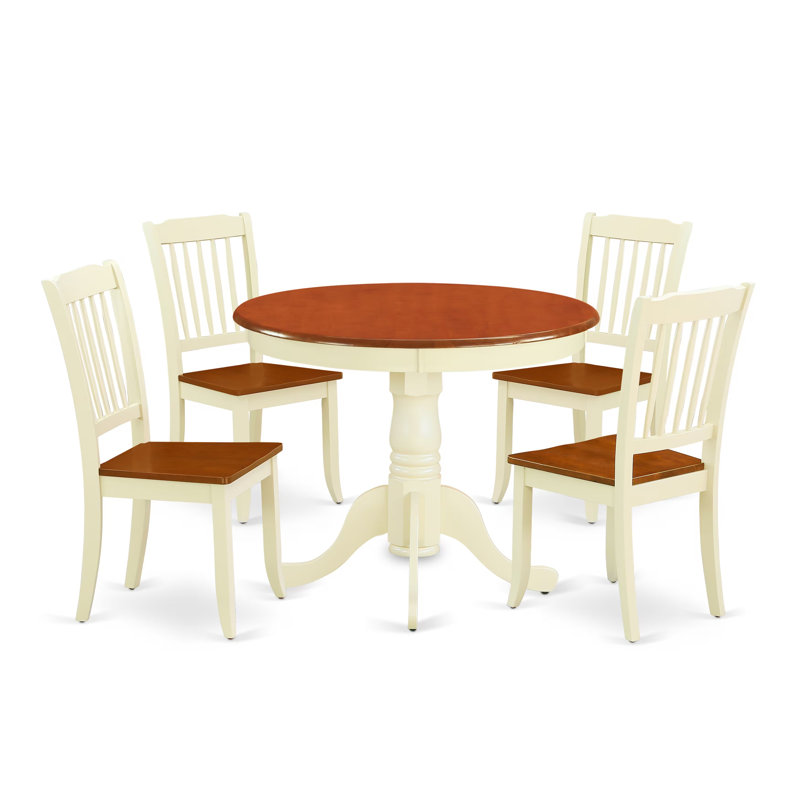 5 Piece Dining Set Includes a Round Kitchen Table with Pedestal and 4 Dining Chairs, Buttermilk & Cherry, 5, Cherry