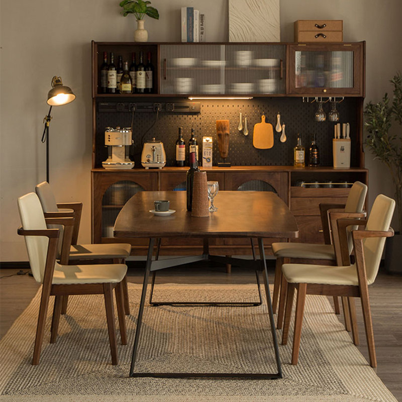 Table de salle à manger en bois massif et fer de style italien, H 29,5 po x L 70,8 po x l 35,4 po