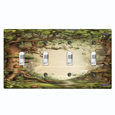 Green Tree Of Life Nature Themed 4 - Gang Toggle Light Switch Standard Wall Plate