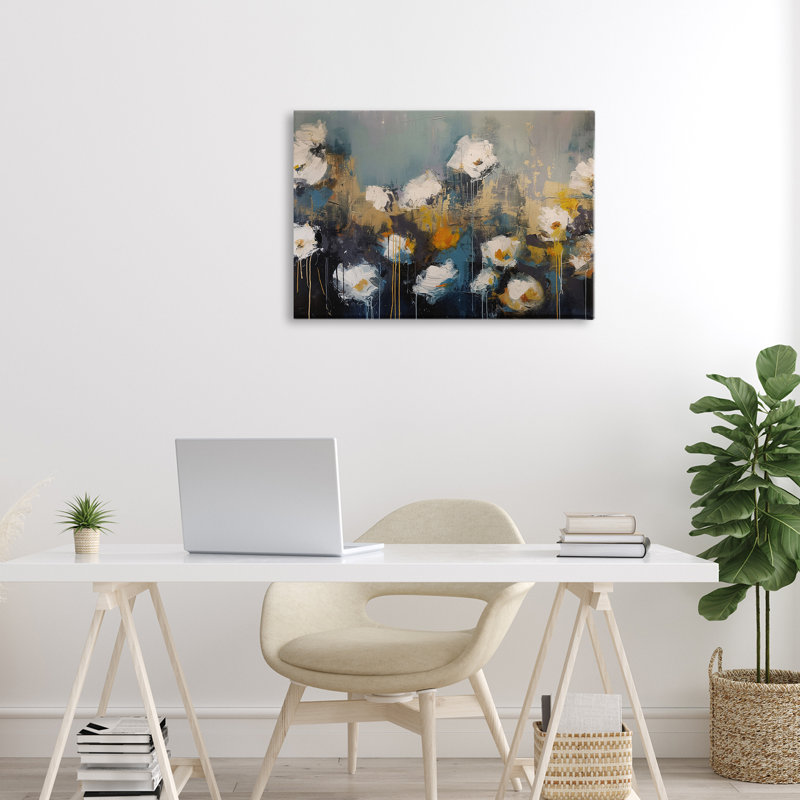 Toile contemporaine de type Drip Blossoms, par Jacky Ngan, H 16 po x l 24 po