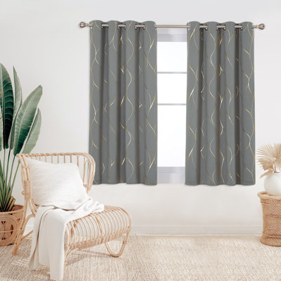 Valmar Ivy Bronx Wave Foil Printed Thermal Insulated Curtains Room Darkening Curtains Eyelet Curtains