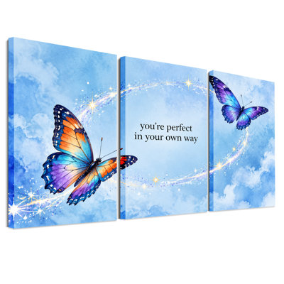 Multicolor Butterflies Sparkling Star Trail On Set Of 3 Canvas Wall Art