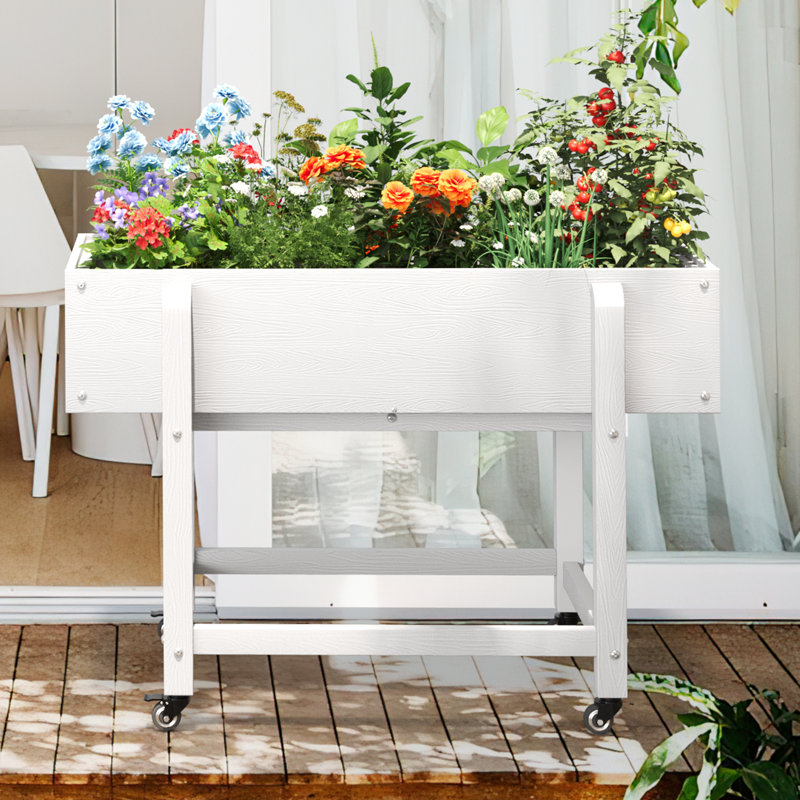 Jardin surélevé mobile Ethelle pour l'extérieur avec roues verrouillables, H 27,56 po x l 39,37 po x P 20,28 po, Blanc