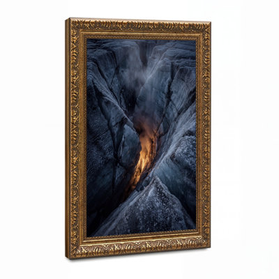 «Blue Glacier Crevasse with Glowing Orange Lava», art mural sur toile