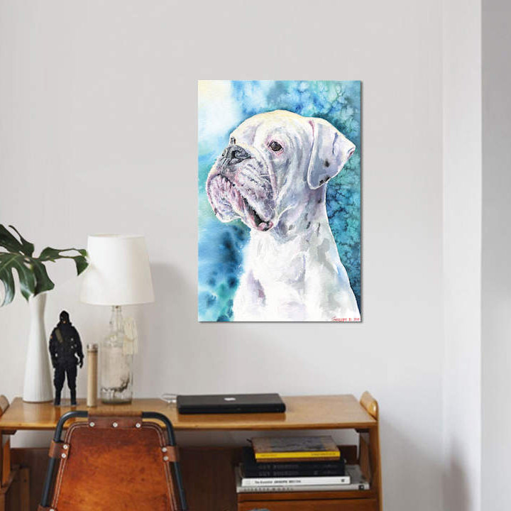Boxer blanc, impression sur toile, H 12 po x l 8 po x P 0,75 po, Toile tendue, Pas de tapis