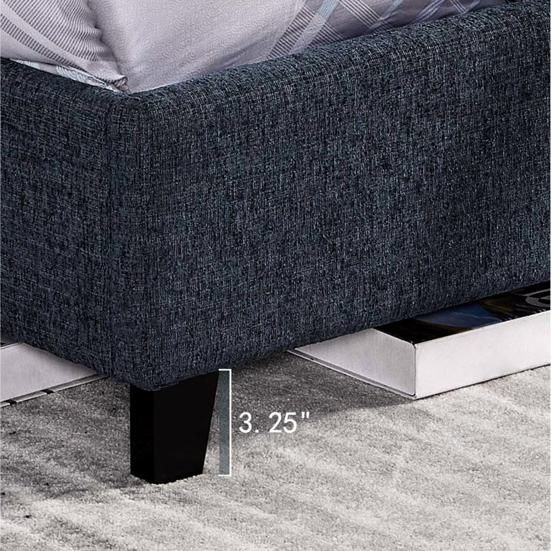 Lit contemporain tapissier bleu marine pour chambre à coucher grand lit avec mousse et denim