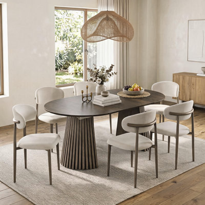 7-Piece Extendable Dining Table Set For 6, Oval Kitchen Table With Upholstered Chairs