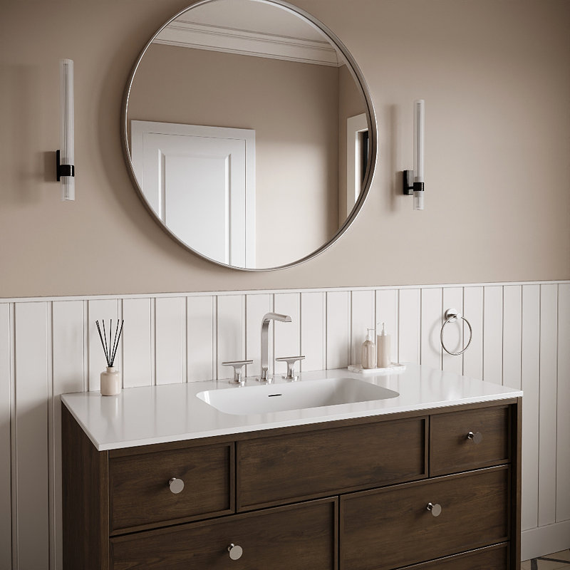 Plan de toilette rectangulaire Streamline GT-1224-48, 122 cm (L) x 56 cm (P), en surface solide blanche brillante, avec lavabo simple.