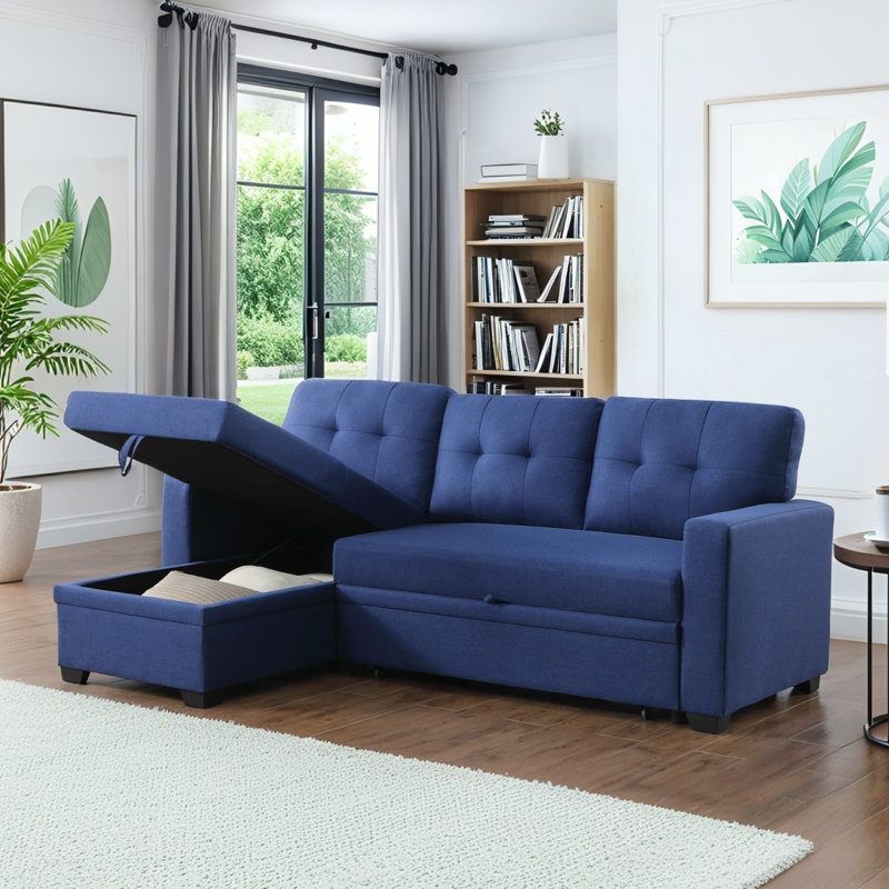 82-inch L-Shaped Sleeper Sofa Reversible Couch Pull Out Couch with Storage Chaise, Blue