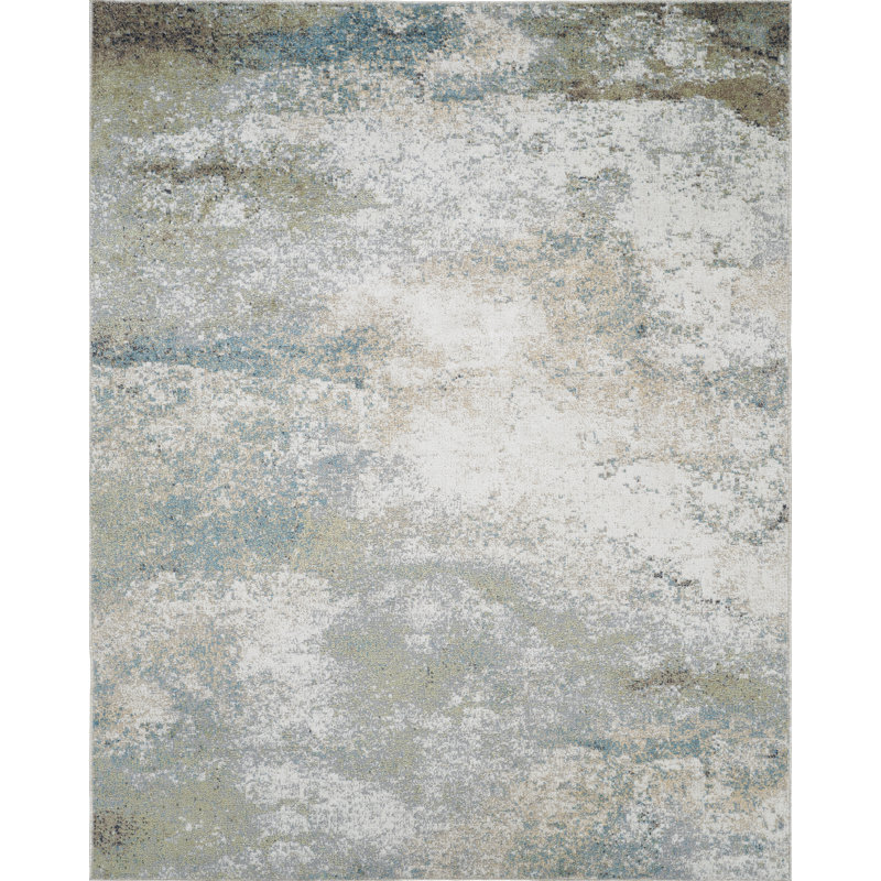 Machine Washable Henry Green/Ivory Rug, Rectangle 7'7" x 10'