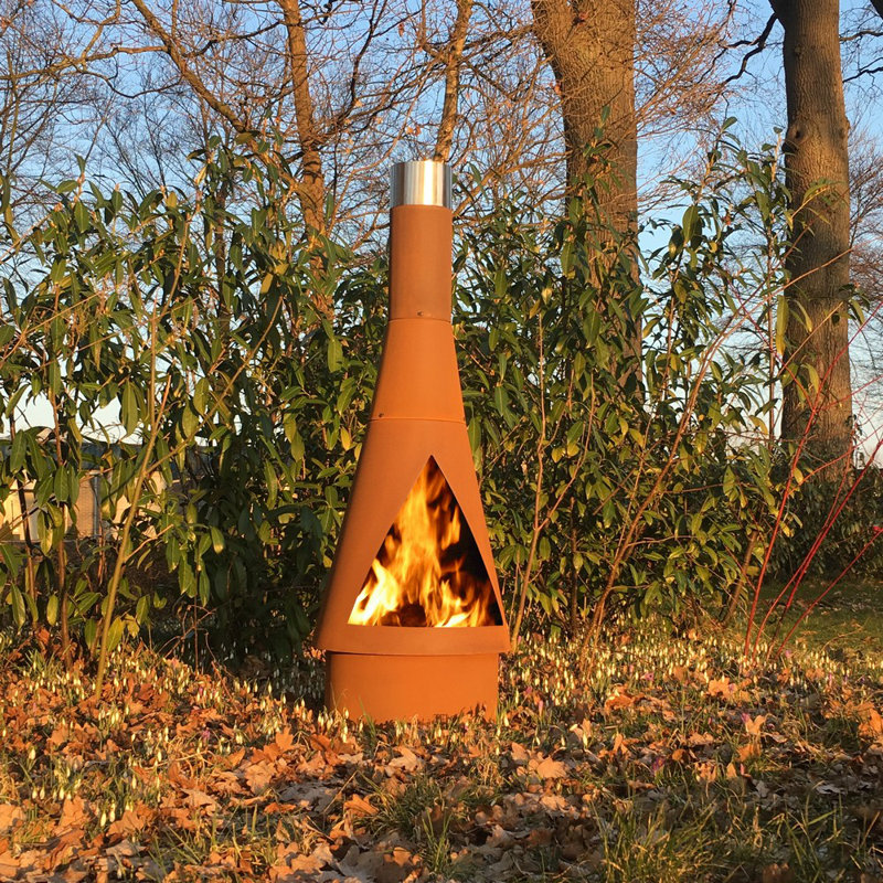 Ajrie Tapered Steel Wood Burning Smokeless Chimnea, Corten