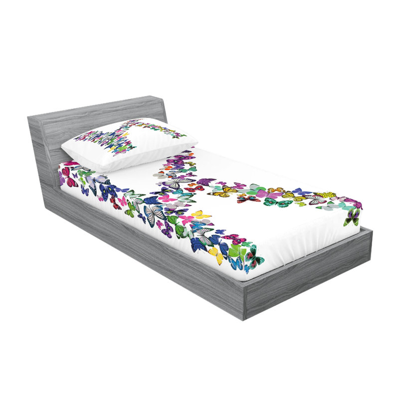 Ambesonne Letter K Fitted Sheet & Pillow Sham Multicolor, Twin Extra Long Sheet Set + 3 Additional Pieces