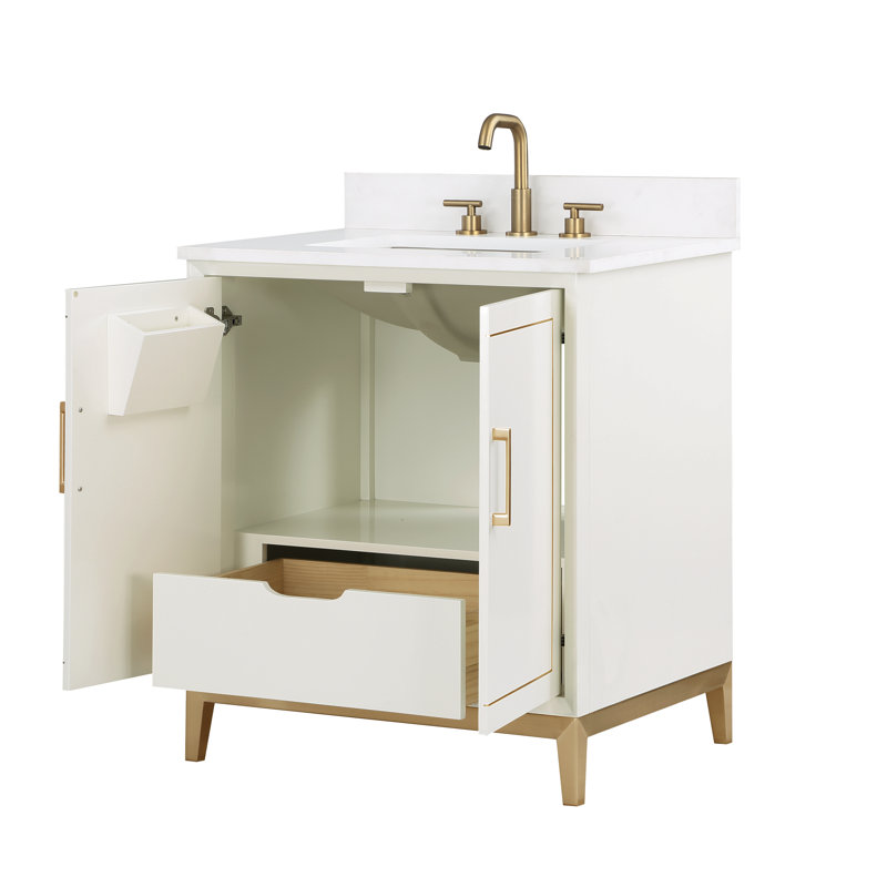 Gracie 30'' W Single Vanity, Satin White, Satin Brass, White Quartz