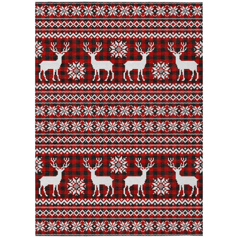Tapis intérieur / extérieur 8 pi x 10 pi rouge et noir lavable