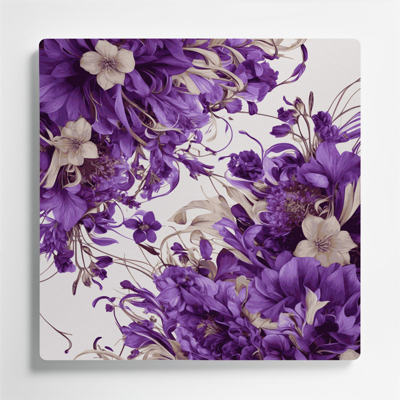 Abstrait floral 63, art mural mauve en métal, H 8 po x l 8 po