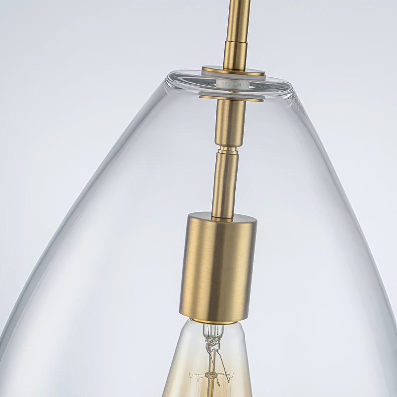 Glowlite 1-Light Single Clear Glass Teardrop Pendant, Brushed Gold