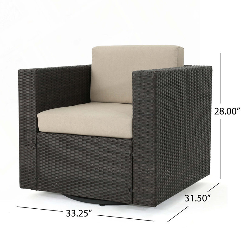 Chaise d'extérieur pivotante en rotin avec coussins, Beige