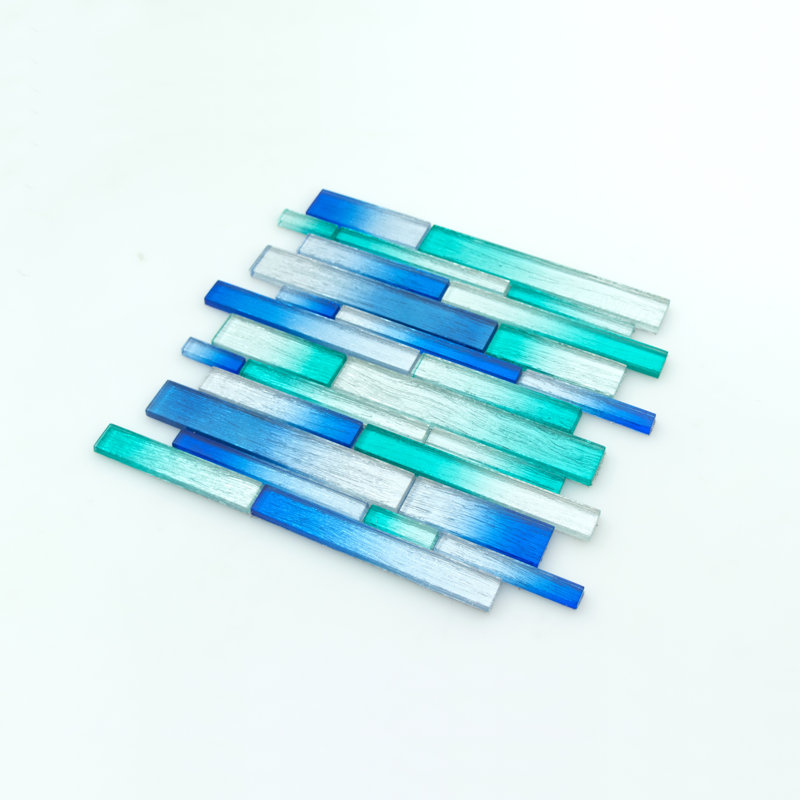 Foil Random Sized Interlocking Glass Mosaic Tile, Aqua Blue/True Blue