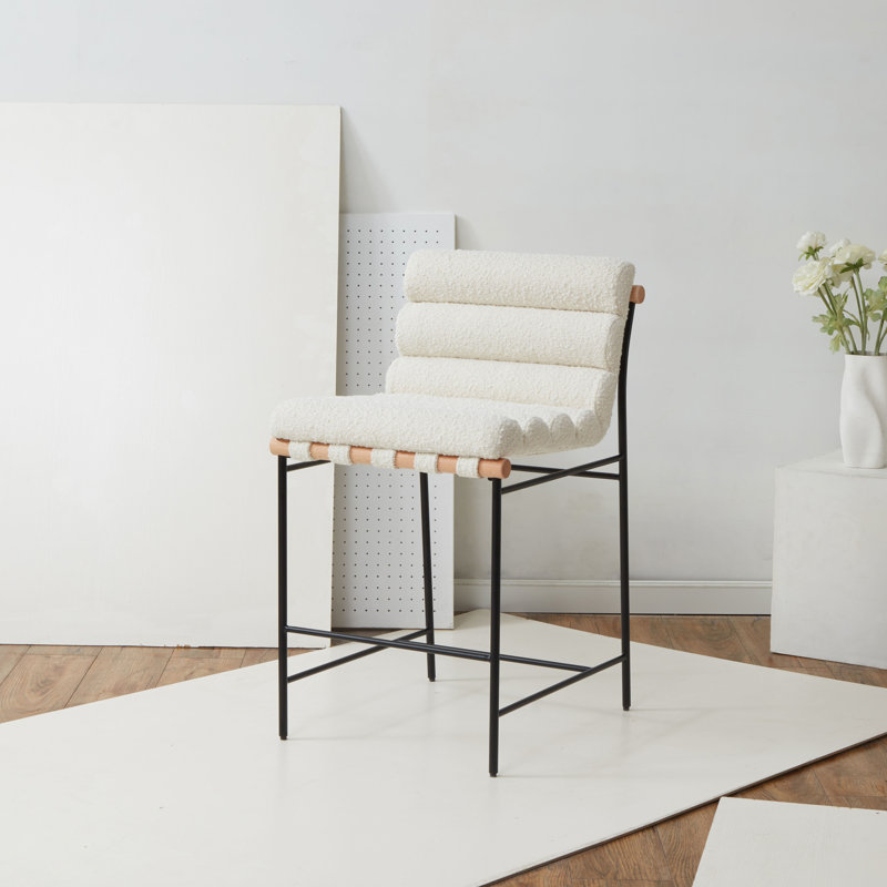 Eila Channel Tufted Boucle Counter Stool  , Ivory