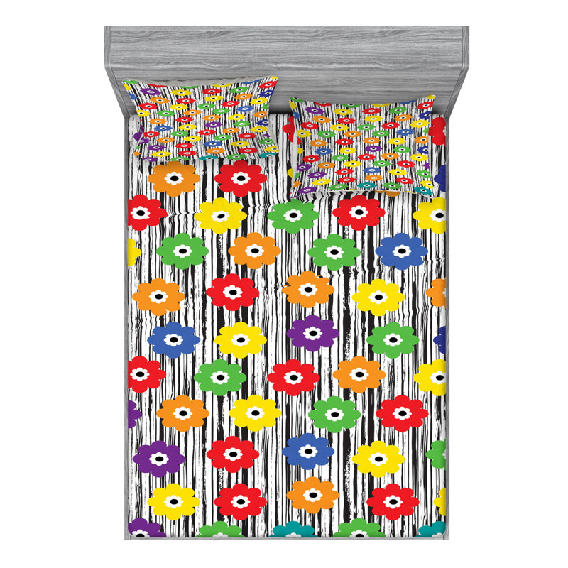 Microfiber Floral Sheet Set, Queen Sheet Set with Fitted Sheet
