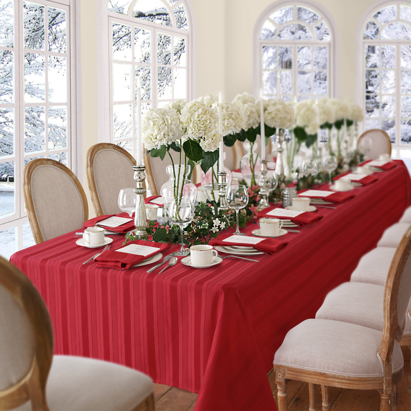 Robyn Striped Jacquard Polyester Square/Rectangle Tablecloth, 120" L x 60" W, Red, Rectangular