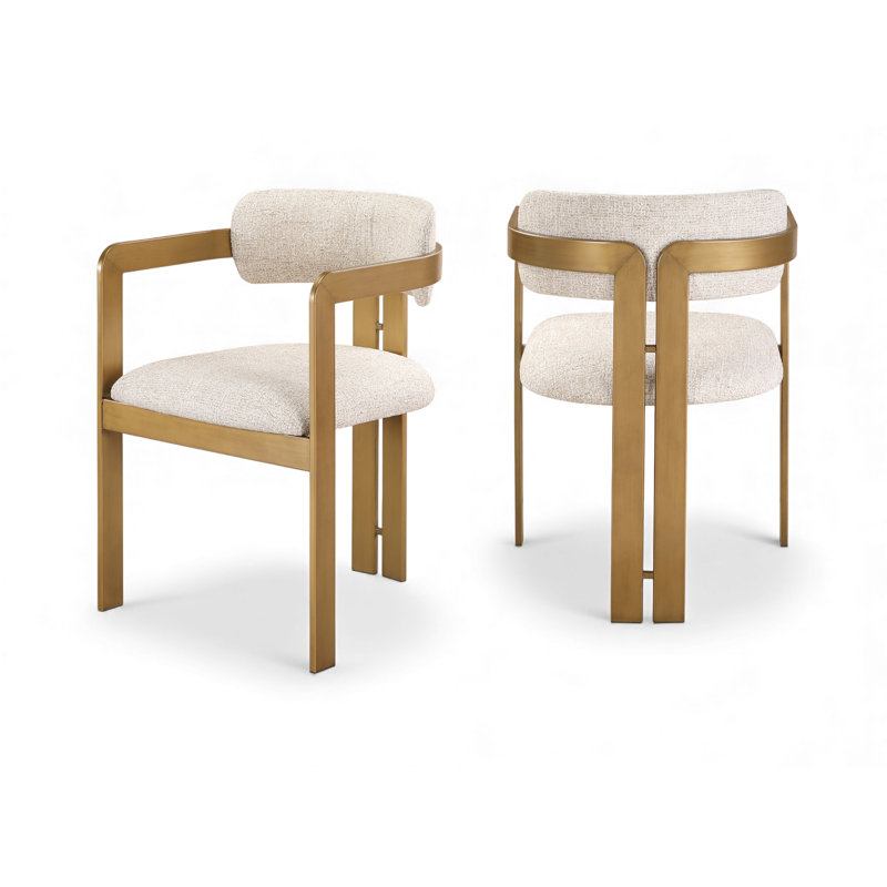 Chaise rembourrée Aurum, Lin beige, Laiton brossé