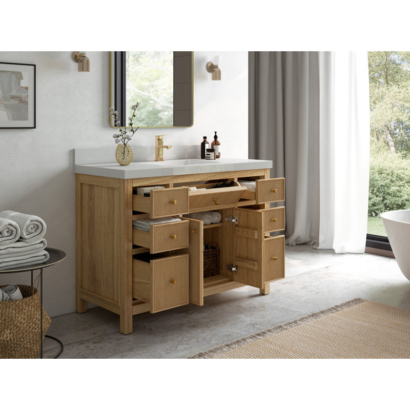 48'' Light Natural Teak Single Bathroom Vanity with Carrara Marble Top