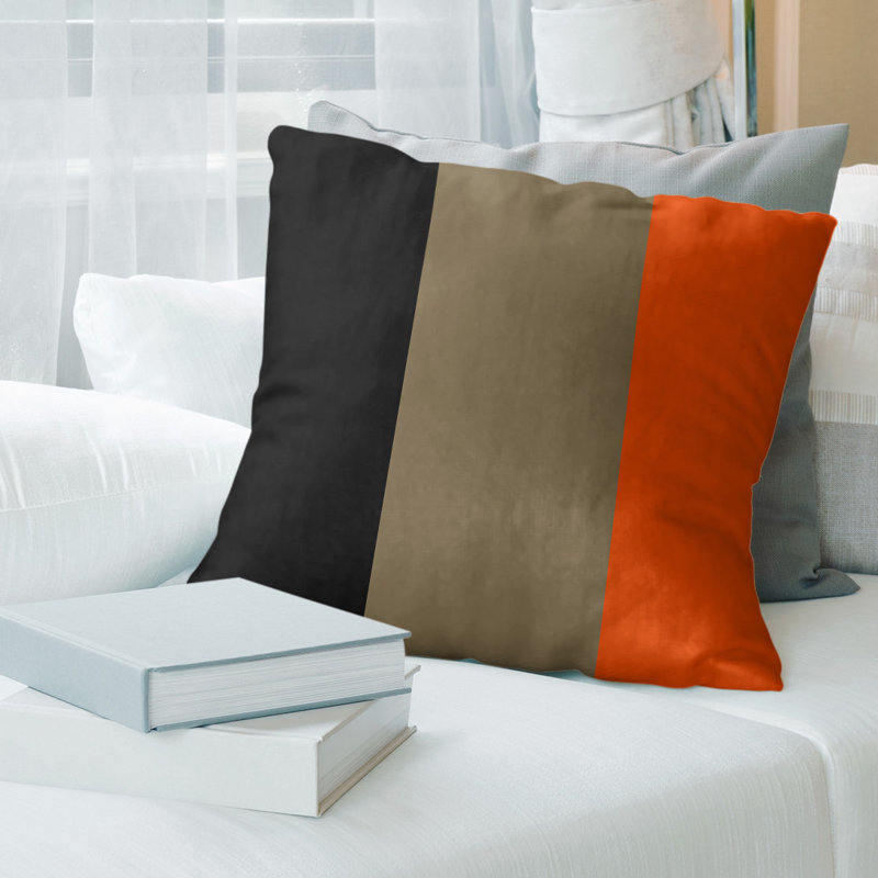 Housse de coussin décoratif à rayures arizona, Anaheim, 26 x 26, Noir / orangé
