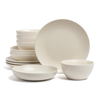 over&back Coupe 12-Piece Semi Hand-Finished Stoneware Dinnerware Set