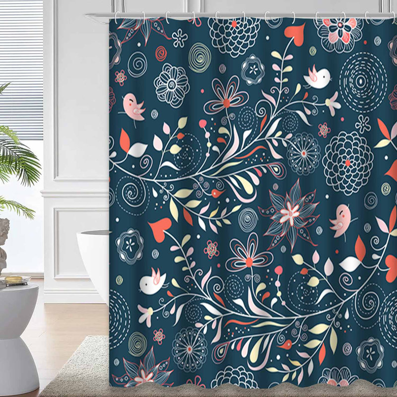 Rideau de douche sans soudure à motif floral abstrait avec 12 crochets, L 72 po x l 78 po